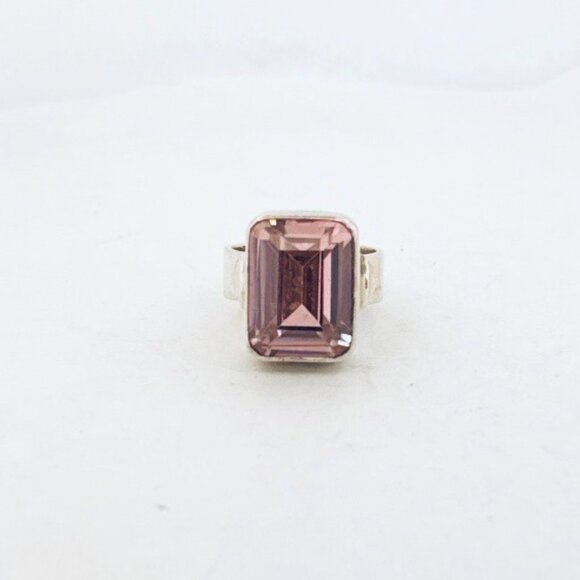 Vintage Sterling Silver 925 Ring w/ Large Pink Emerald-Cut Stone Size 6.5 - Picture 2 of 11